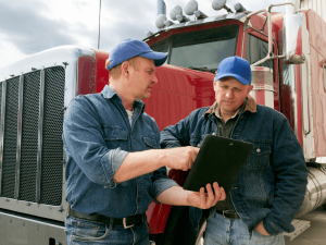 truckers discussing paperwork